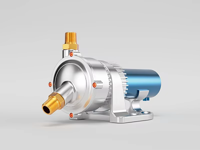 Industrial Pump Equipment With Aluminum Body Blue Casing Brass Fittings And Red Fasteners 3d model