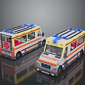Two Toy Ambulance Model Vehicles With Blue Emergency Lights Orange Stripes And Red Cross