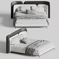 Modern Upholstered Double Bed With Gray White Bedding Pillows And Soft Blanket 3d model