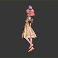 Cute Child Doll With Pink Hair Double Buns Pink Bows Frilly Dress And Yellow Shoes
