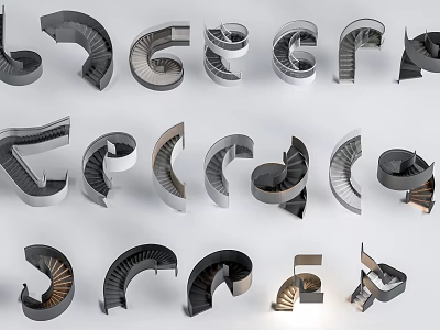 Various Creative Staircase Designs Featuring Spiral Curved Geometric And Unique Shapes 3d model