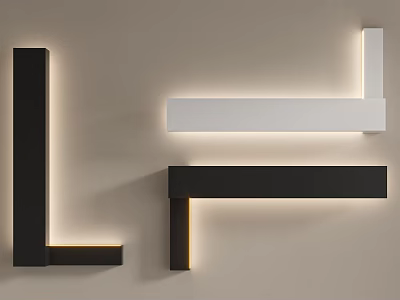 Modern Minimalist Wall Lamps Geometric L Rectangular Design Black White Soft LED 3d model