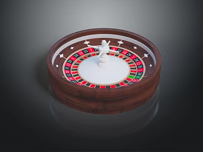 Wooden Roulette Wheel Living Decoration With White Center Red Black Numbers Small Ball And Pointer 3d model