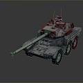 Military Tank 3D Model With Detailed Armored Hull Long Cannon And Six Wheels