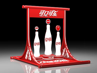 Red Coca Cola Display Stand With White Bottle Models And Brand Logo 3d model