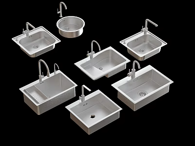 Stainless Steel Kitchen Sinks With Faucets Various Styles For Modern Kitchens 3d model