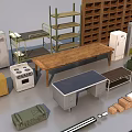 Modern Office Desk Setup With Bookshelves File Cabinets And Office Supplies