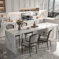 Modern Kitchen Dining Set With Marble Island Counter And Comfortable Chairs 3d model