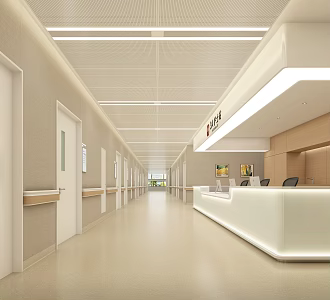 Modern Hospital Nurse Station Front Desk Corridor Inpatient Area 3d model