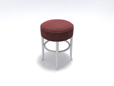 Burgundy Fabric Upholstered Round Stool With White Metal Legs Modern Design 3d model