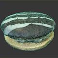 Chocolate Frosted Pastry With White Striped Decoration Light Brown Base And Cream Filling
