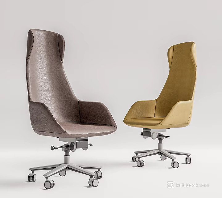 Modern Gray and Yellow Leather Office Chair With Swivel Wheels 3d model 