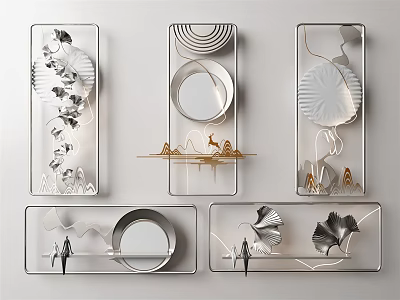 Modern Wall Decor With Metal Frames Geometric Elements And Plant Ornaments 3d model