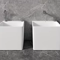 Two White Square Washbasins With Faucets On Grey Marble Wall And Floor