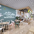 Bubble Tea Shop Interior With Marble Counter Digital Menu Screens Green Plants And Pastel Stools