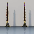 Decorative Weapons With Wooden Shafts Golden Accents And Purple Gemstone Tops
