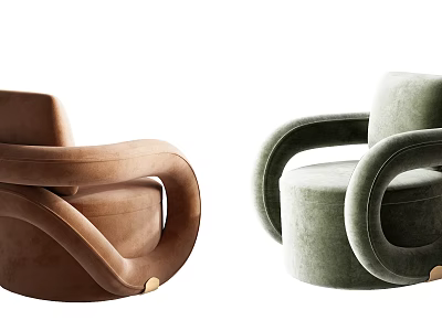 Stylish Single Sofas In Brown And Green Tones 3d model