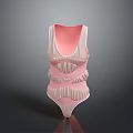 Pink Slim Fit Bodysuit With Layered Ruffled Details And Smooth Silhouette