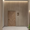 Modern Office Corridor With Wooden Walls Green Plants Large Window Forest View And Steps