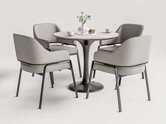 Round dining table and chair SU model 3d model