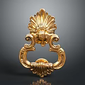 Golden Vintage Door Knocker With Shell Shaped Design And Curved Patterns