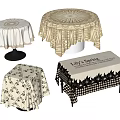 Dining Table Set With Various Patterned Tablecloths In Beige Gold And Checkered Designs