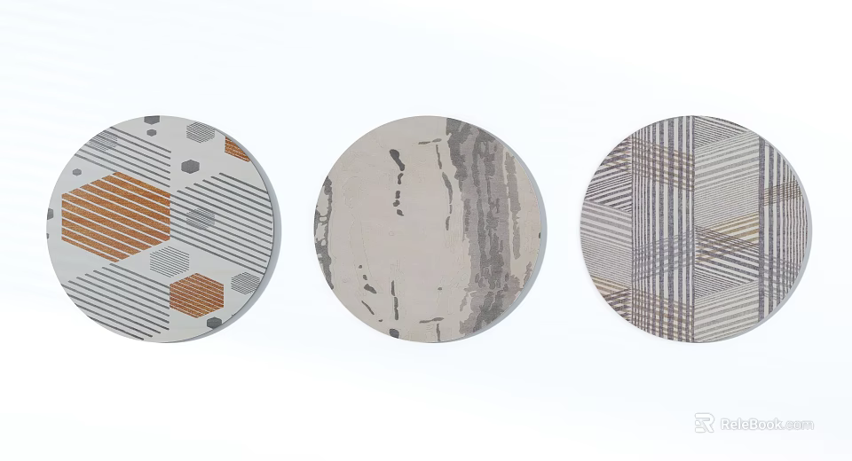 Three Round Rugs with Geometric Abstract and Striped Patterns for Home Decor 3d model