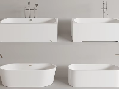 Different Styles Of White Freestanding Bathtubs With Modern Faucet And Sleek Design 3d model