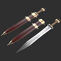 Antique Swords With Red Scabbards Golden Decorations And Unsheathed Silver Blade
