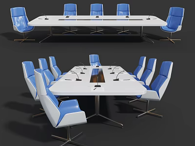 Modern Conference Table With Blue And White Chairs Metal Base And Spacious Design 3d model