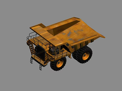 Yellow Heavy Duty Mining Dump Truck With Large Tires Open Bed And Ladder 3d model