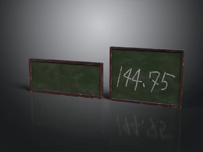 Two Green Wooden Framed Blackboards On Reflective Surface With Numbers 14475 3d model