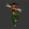 Game and Movie Character With Red Hair Black Wide Brim Hat Green Pants Dancing Pose