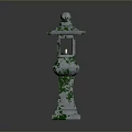 Traditional Japanese Stone Lantern Covered In Green Moss With Classic Structure