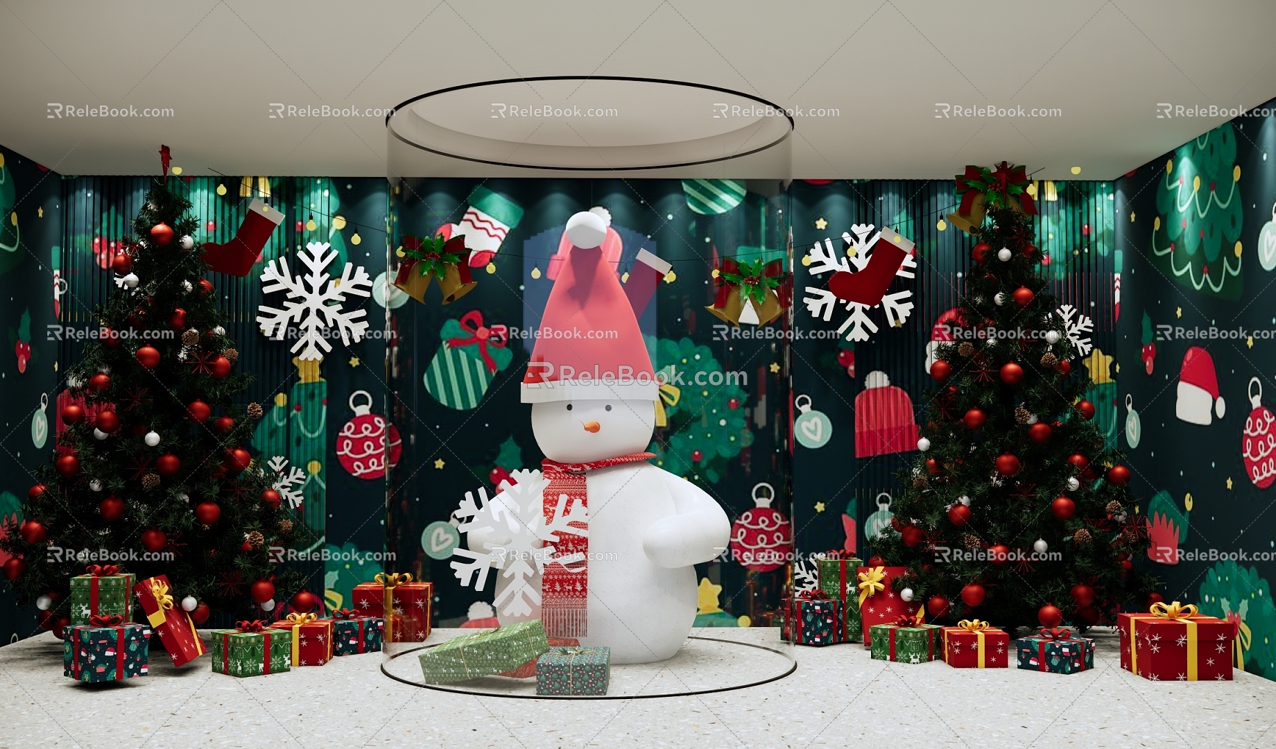 Christmas window Christmas snowman Christmas tree Christmas holiday decoration decoration gift box 3d model