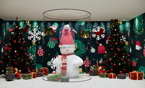 Christmas window Christmas snowman Christmas tree Christmas holiday decoration gift box 3d model