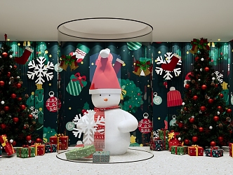 Christmas window Christmas snowman Christmas tree Christmas holiday decoration gift box 3d model