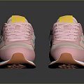 Pink Casual Sneakers With Yellow Tongue Blue Logo Mesh Upper And Orange Sole