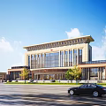 Modern Sales Office Building Exterior Design With Stone Facade Glass Windows And Surrounding Trees