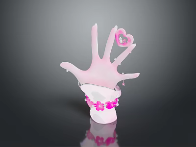 Medical Device Pink Hand Model With Heart Shaped Decoration Flower Wrist And White Base 3d model