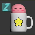 Cute White Mug Featuring Yellow Star Pattern Pink Sleepy Face Topper And Blue Z Symbol