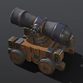 Vintage Weapon Cannon with Metal Barrel Wooden Structure and Wheels