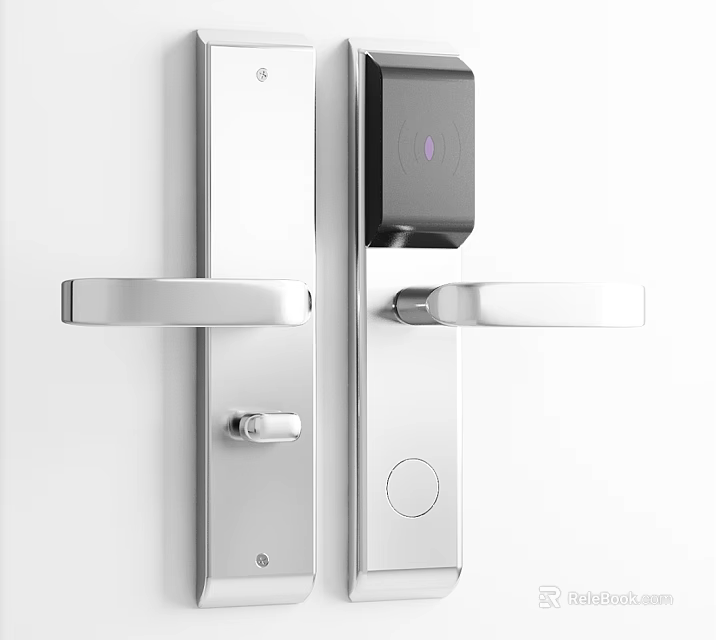 Sleek Silver Door Handle With Integrated Smart Lock And Fingerprint Recognition Feature 3d model