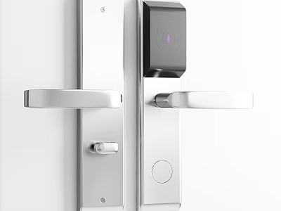 Sleek Silver Door Handle With Integrated Smart Lock And Fingerprint Recognition Feature 3d model