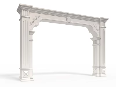 Classical White Stone Door Arch With Carved Columns And Decorative Details 3d model