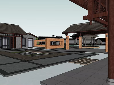 Traditional Chinese Courtyard Architecture With Wooden Structures And Stone Pavement 3d model