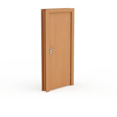 Wooden Door Construction With Natural Wood Texture And Modern Silver Metal Handle Design 3d model