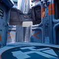 Cartoon Style Sci Fi Corridor Featuring Number 23 Blue Orange Elements Pipes And Circular Sign
