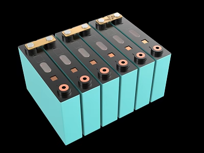 Teal Colored Batteries Arranged In Pack With Metal Terminals And Circular Ports 3d model