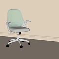 Modern Office Chair with Green Mesh Back White Armrests and Light Gray Padded Seat